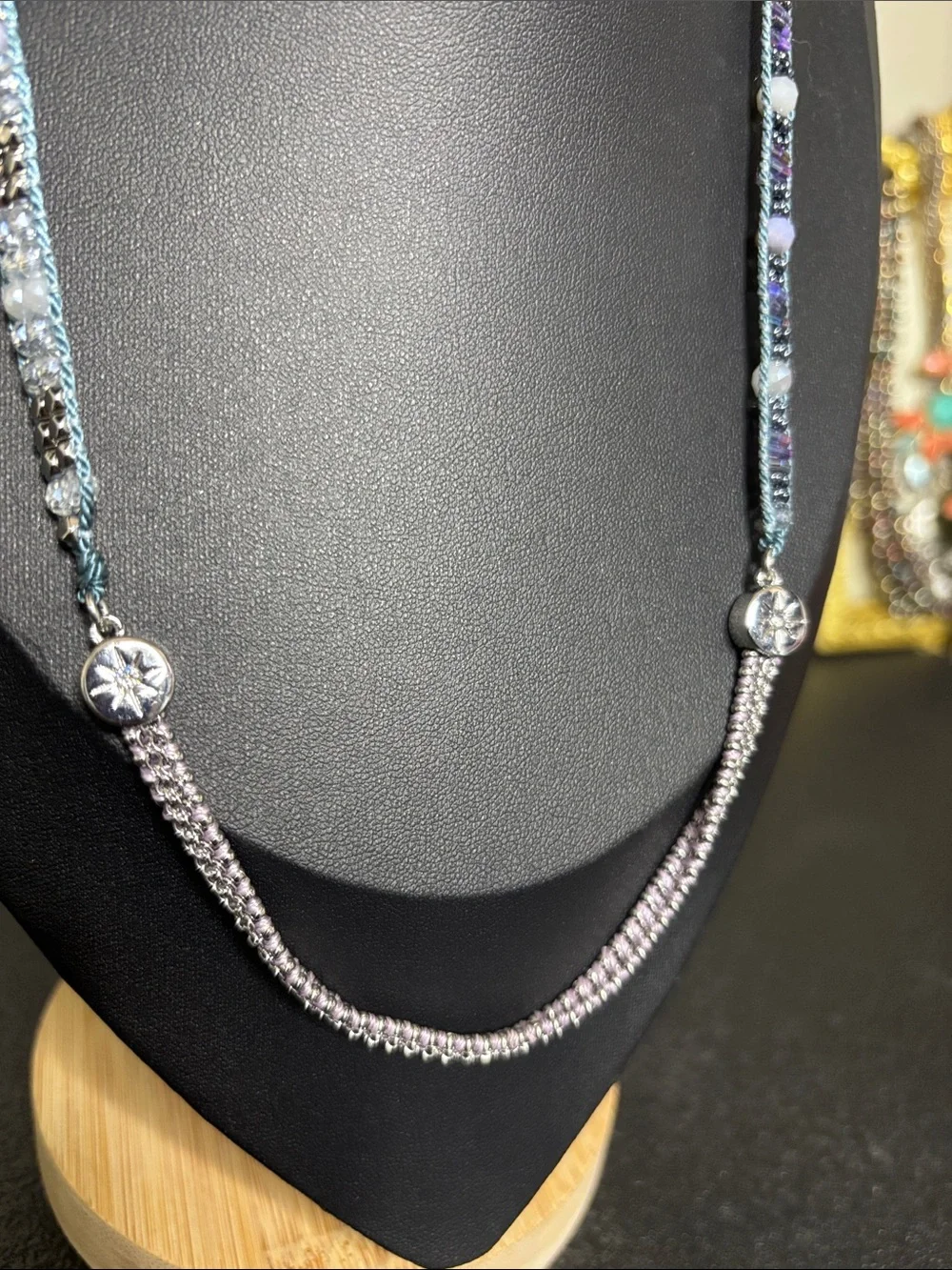 Chloe + Isabel Boho Glass Silver-Tone Beaded Necklace Blue Accent Straps Chain